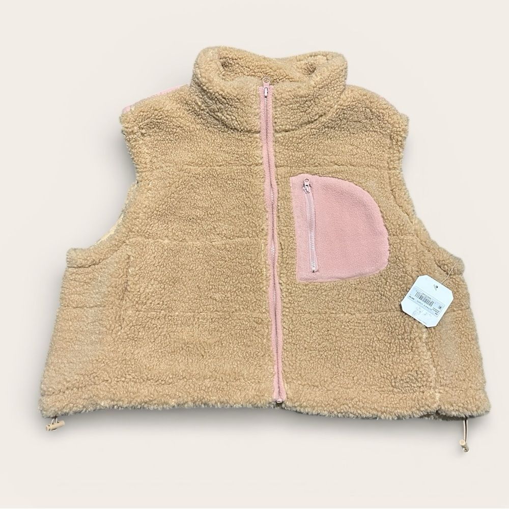 Altar'd State Tan and Pink Sherpa Vest